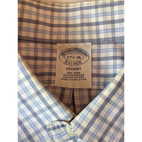 Brooks Brothers Regent Mens Dress Shirt 17.5-36 Non-Iron Supima Cotton Blue/Whit - Picture 3 of 11